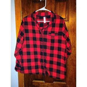 Stars Above Red Black Buffalo Plaid Flannel Pajama Top Shirt XXL Cozy